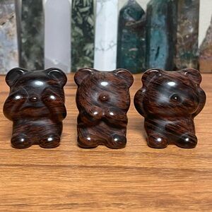 Mahogany Obsidian Triple Bear Crystal Carving Set